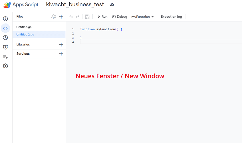 Leeres Skriptfenster mit myFunction