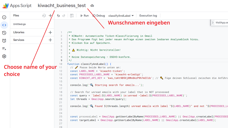 Projektnamen ändern