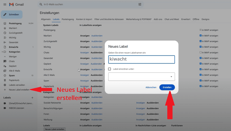 Schritt 2: Neues Label auswählen