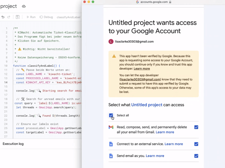 KIWacht wants access to your account
