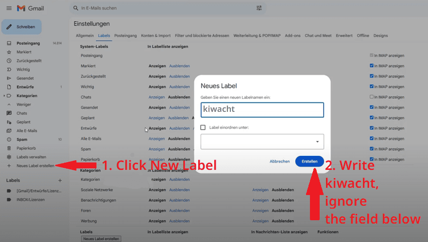 Step 2: Create new label